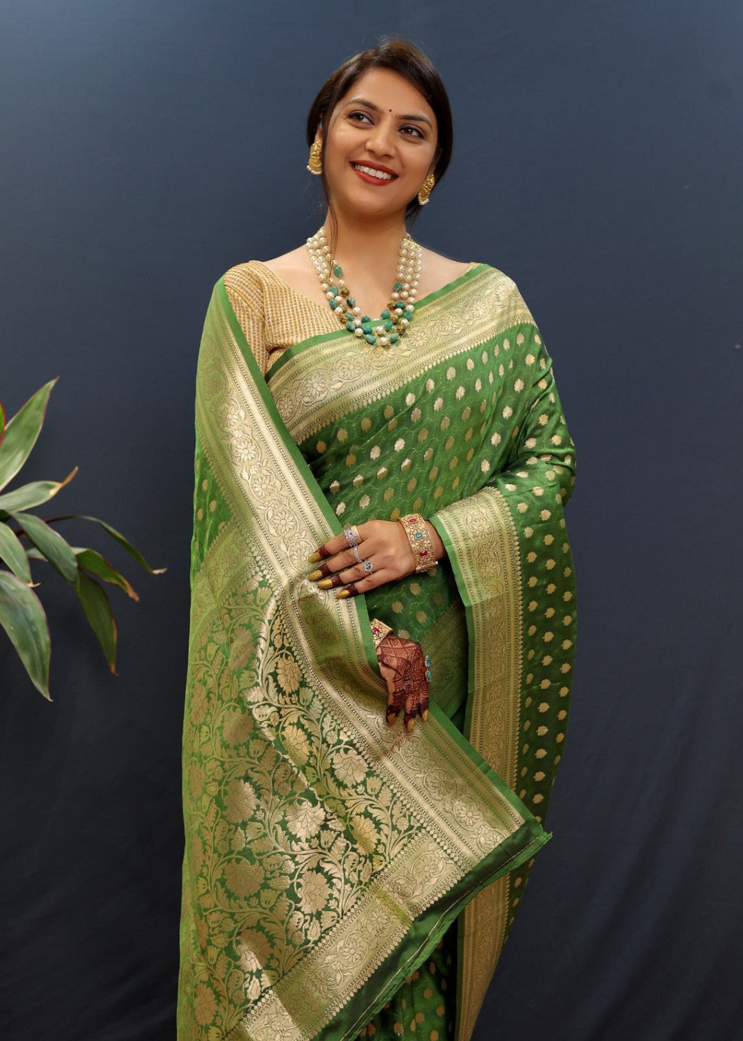 Mehndi Banarasi Soft Silk Saree