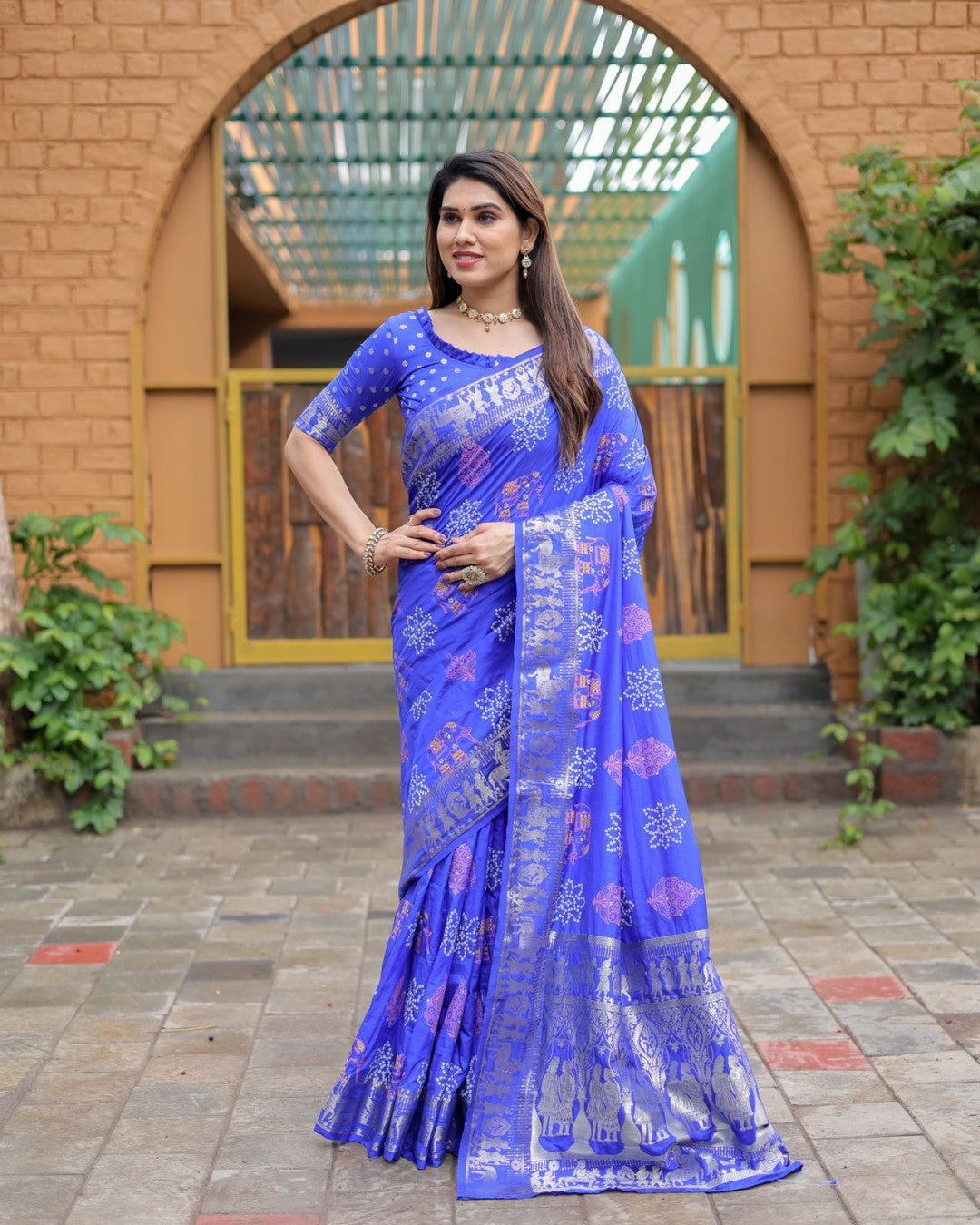 Mastani Royal Blue Bandhej Saree