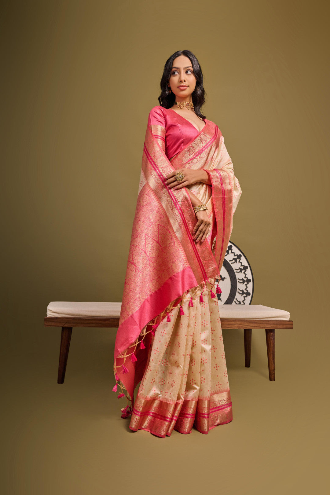 Tussur Silk Bandhani Print Saree