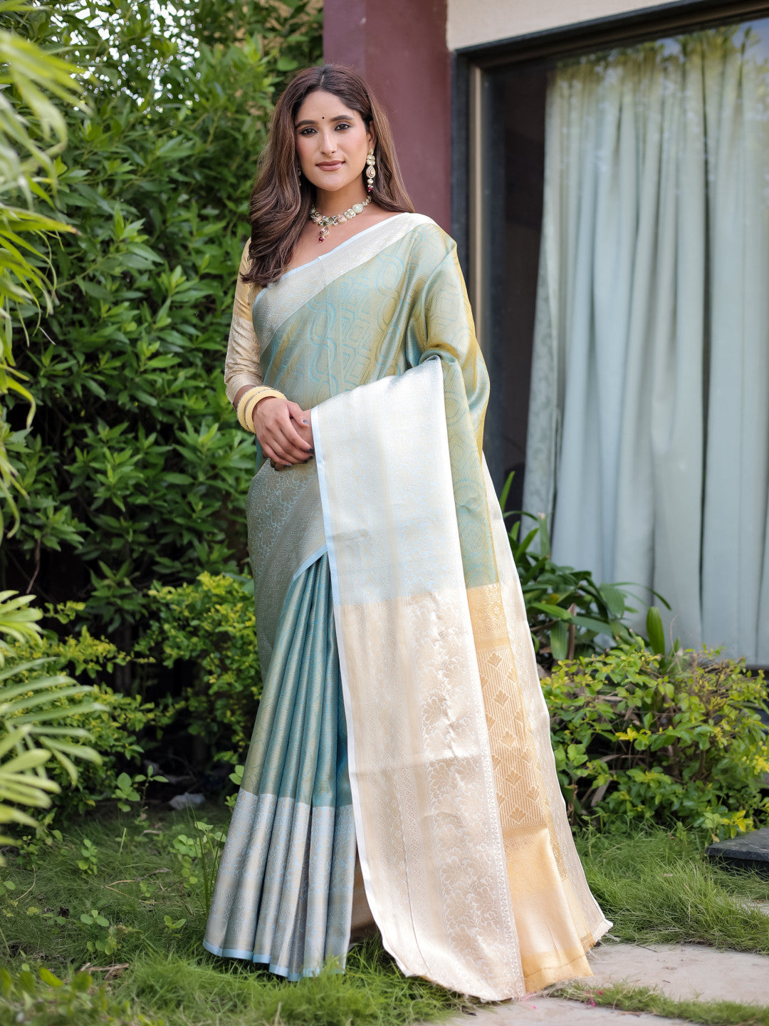 Pista Green Handloom Banarasi Silk Saree