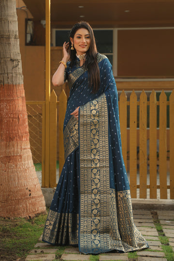 Dark Blue Bandhej Dola Silk Saree