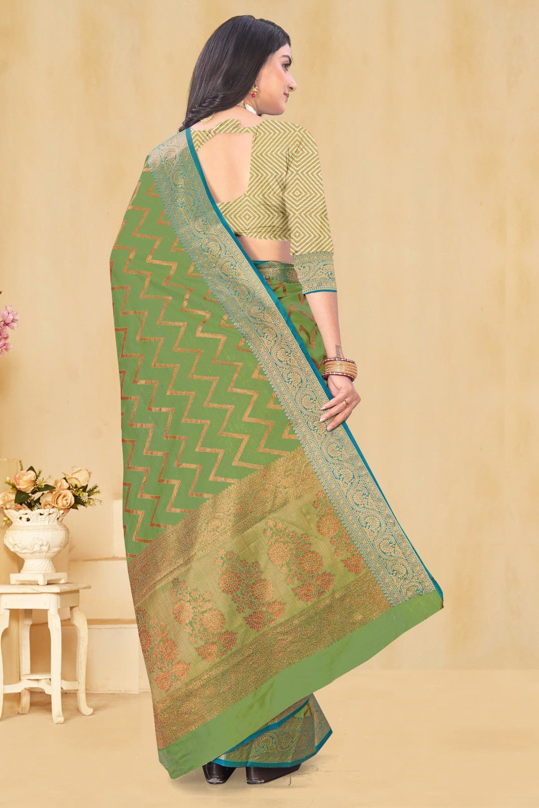 Green Soft Banarasi Silk Saree