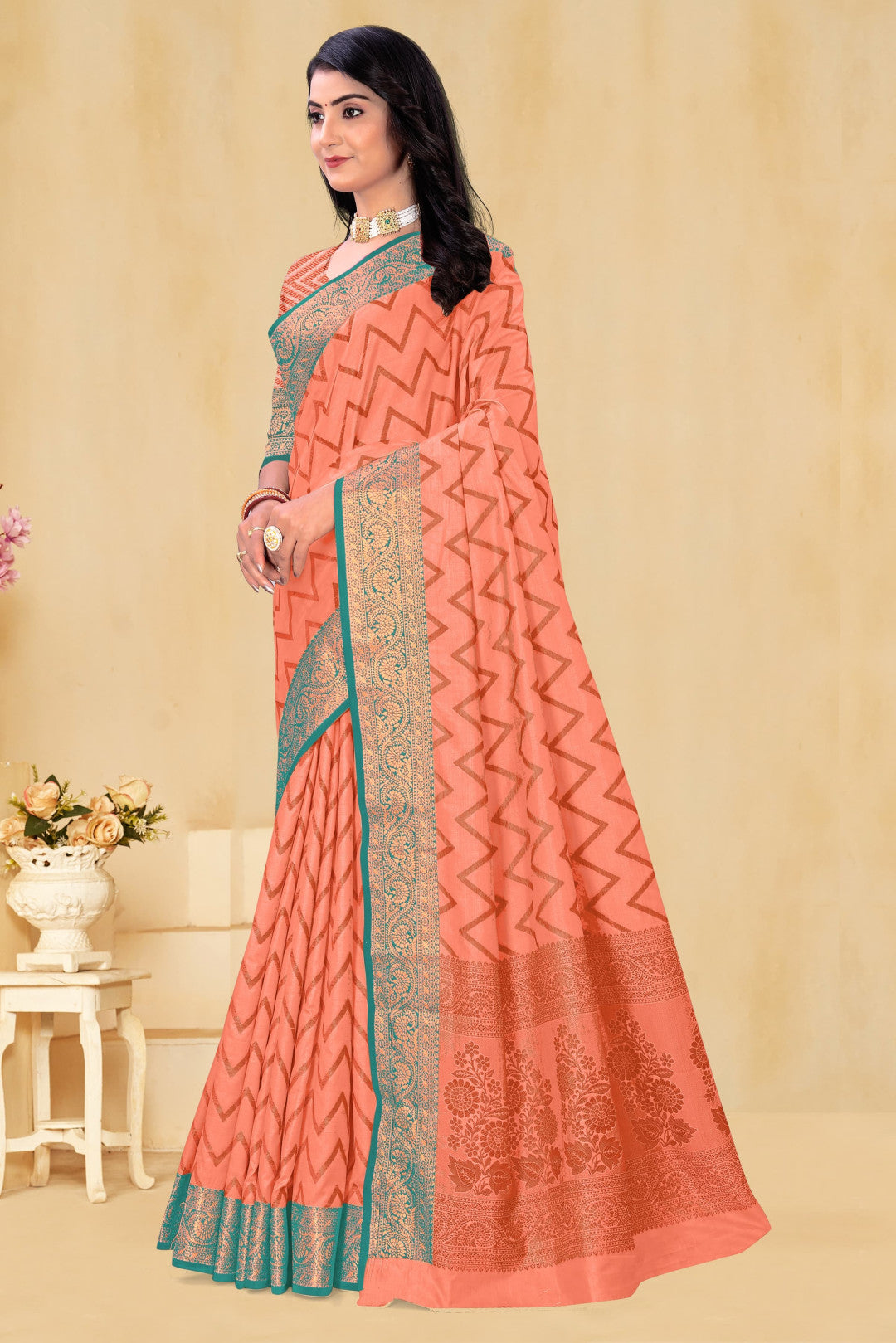 Peach Soft Banarasi Silk Saree