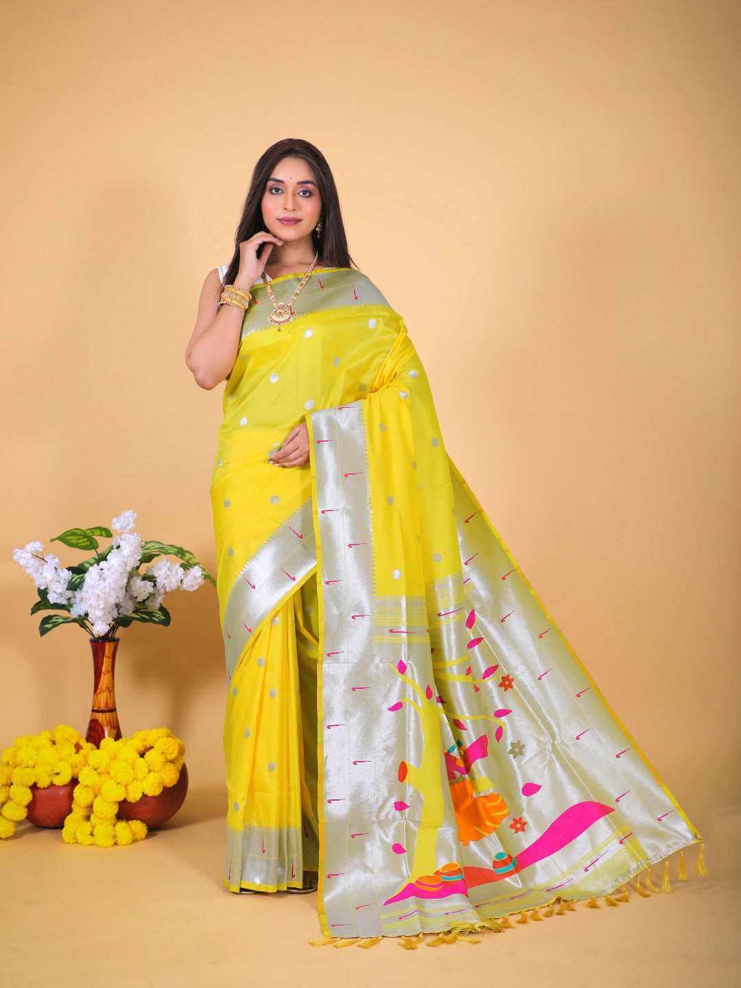 Yellow Soft Paithani Saree