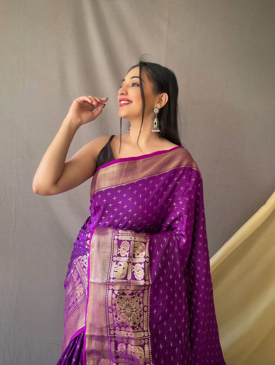 Purple Banarasi Silk Saree Zari Weaved