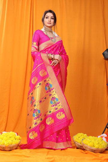 Pink Paithani Soft Silk Saree