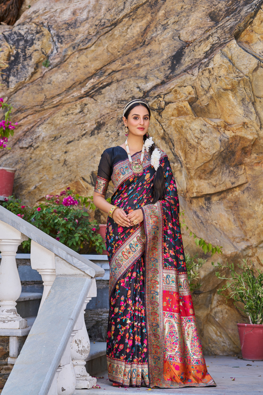 Black Zari Woven Work Banarasi Cotton Blend Saree