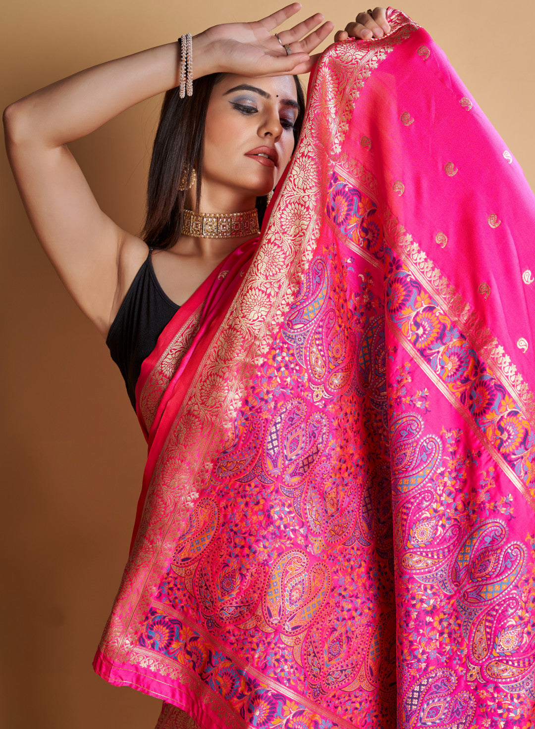 Pink Paithani Silk Saree With Zari