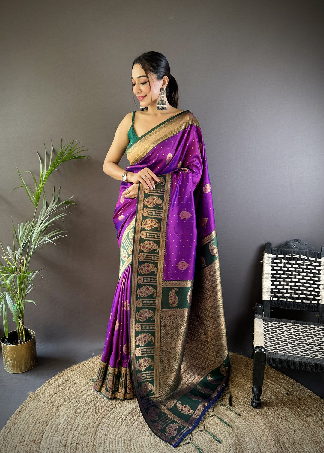 Purple Banarasi Silk Saree With Zari