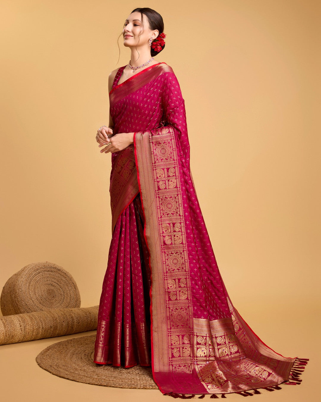 Magenta Banarasi Silk Saree