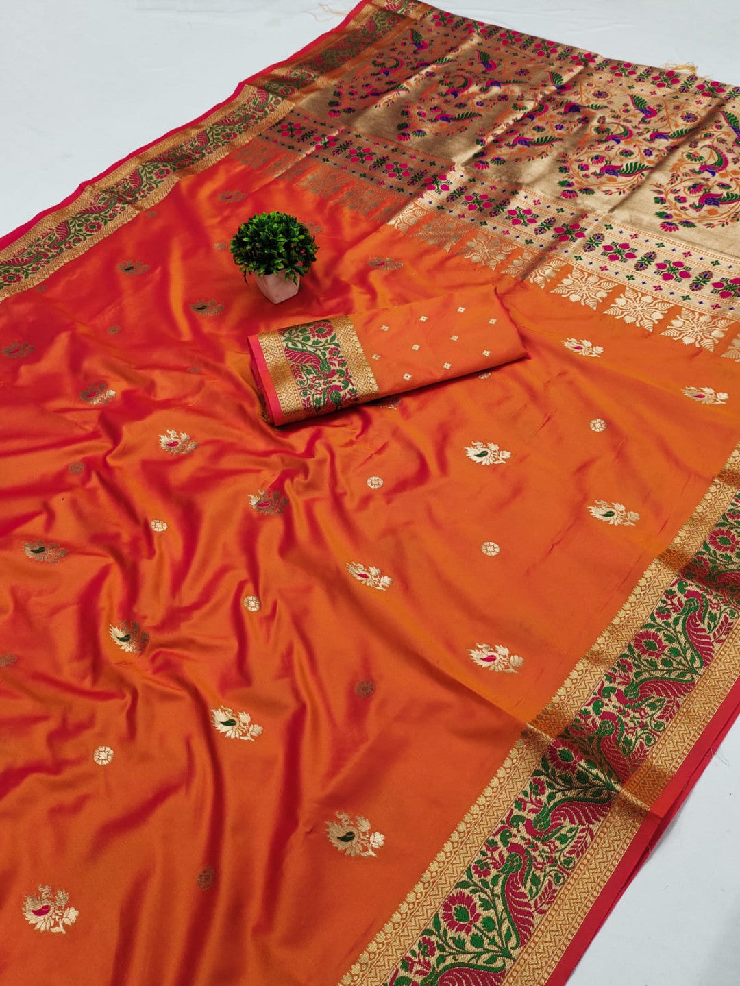 Orange Paithani Silk Saree