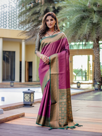 Wine Kanjivaram Pattu Zari Saree