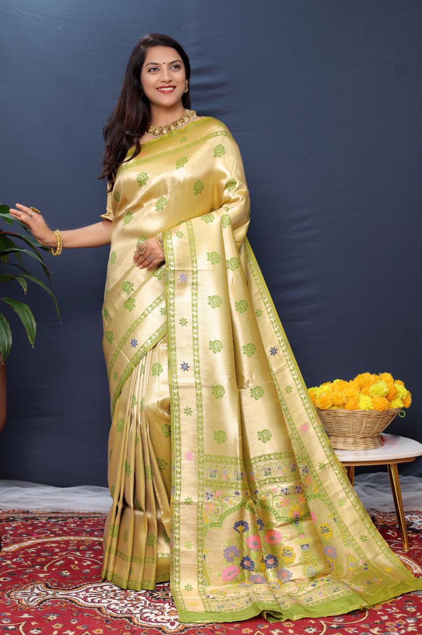 Mehndi Zari Weaved Paithani Silk Saree