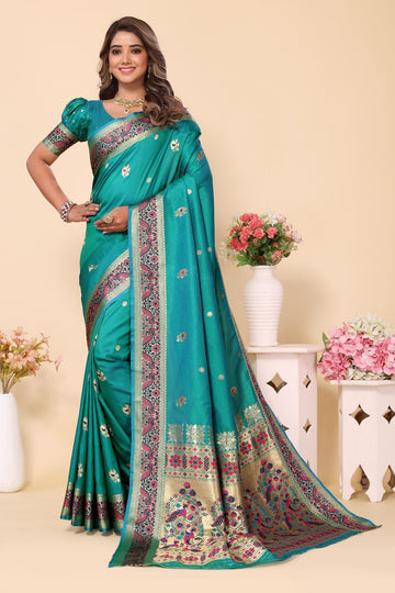 Rama Green Paithani Silk Saree With Zari