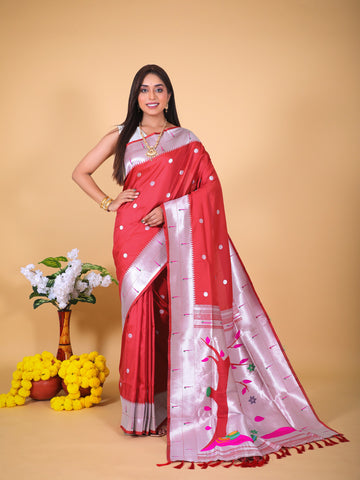 Red Dotted Soft Paithani Silk Saree