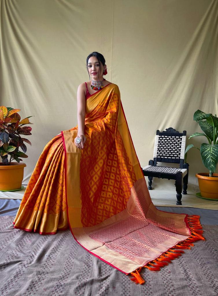 Mustard Yellow Patola Silk Saree