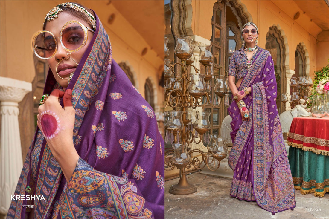 Purple Silk Saree With Zari Weaving Border