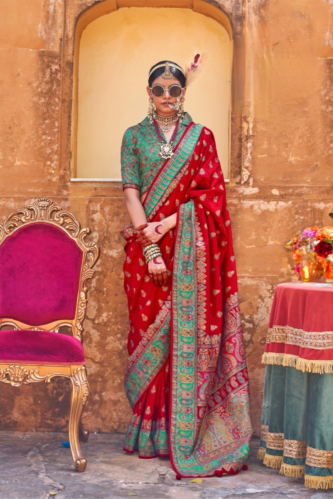 Red Silk Saree With Zari Weaving Border