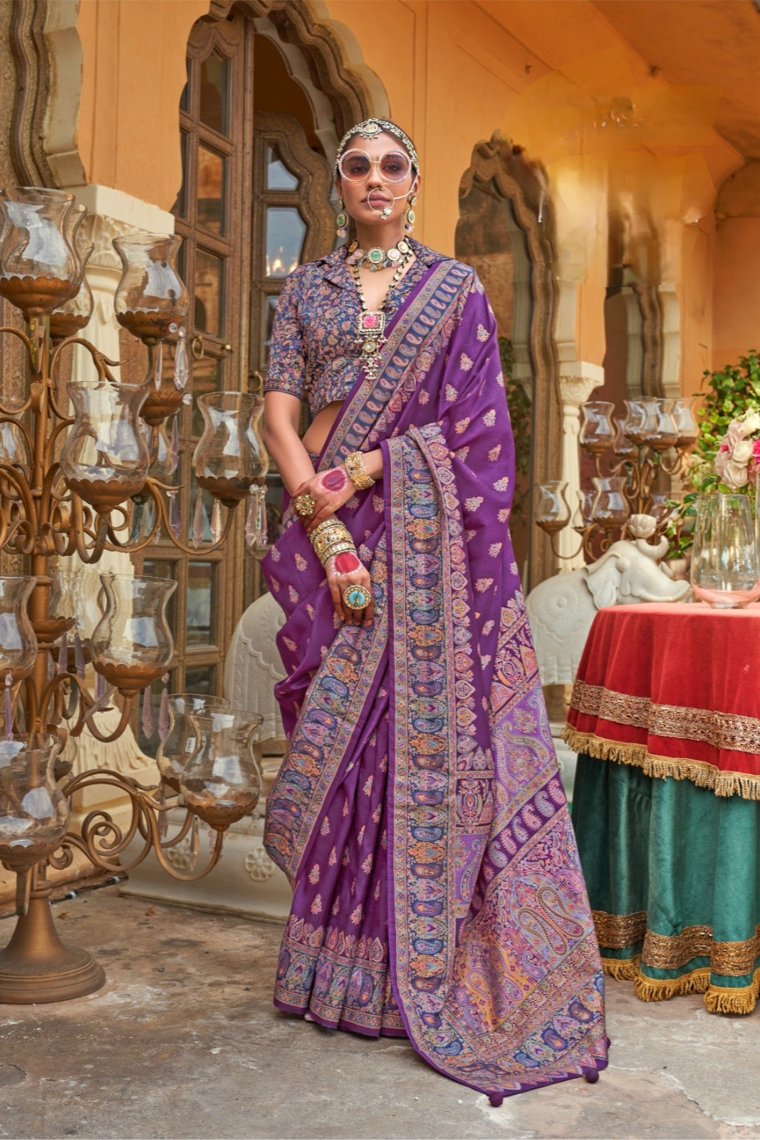 Purple Silk Saree With Zari Weaving Border