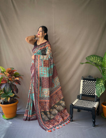 Multicolor Blue Shade Kalamkari Saree