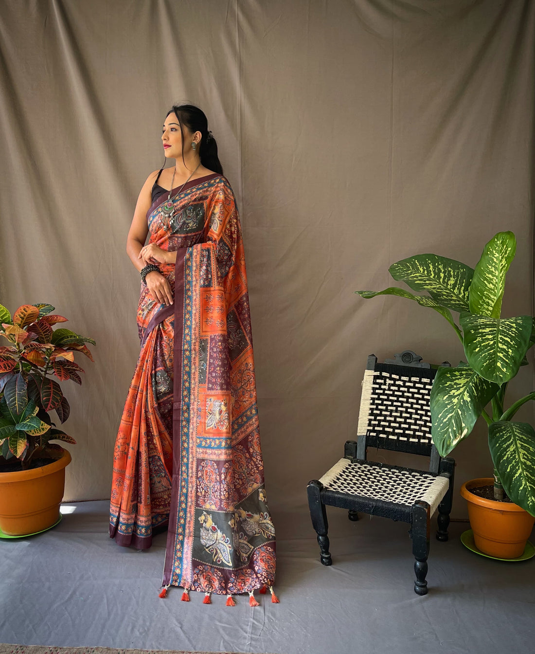 Multicolor Peach Shade Kalamkari Saree