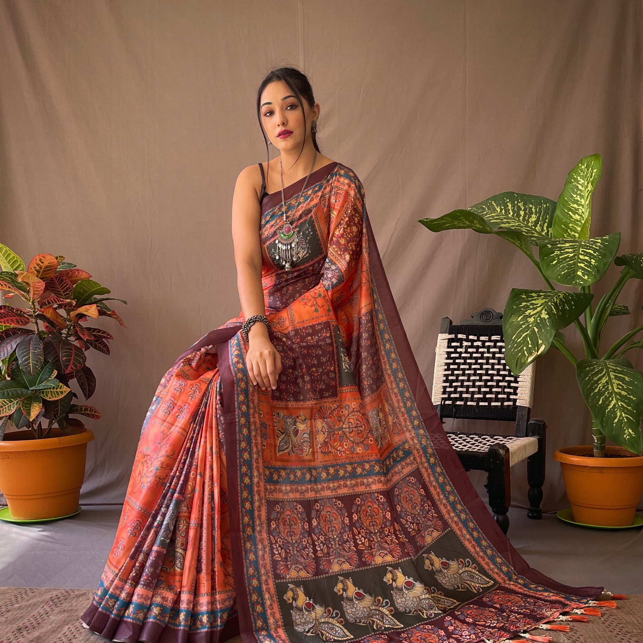 Multicolor Cotton Kalamkari Saree