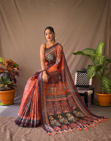 Multicolor Cotton Kalamkari Saree