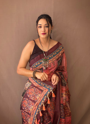 Multicolor Peach Shade Kalamkari Saree