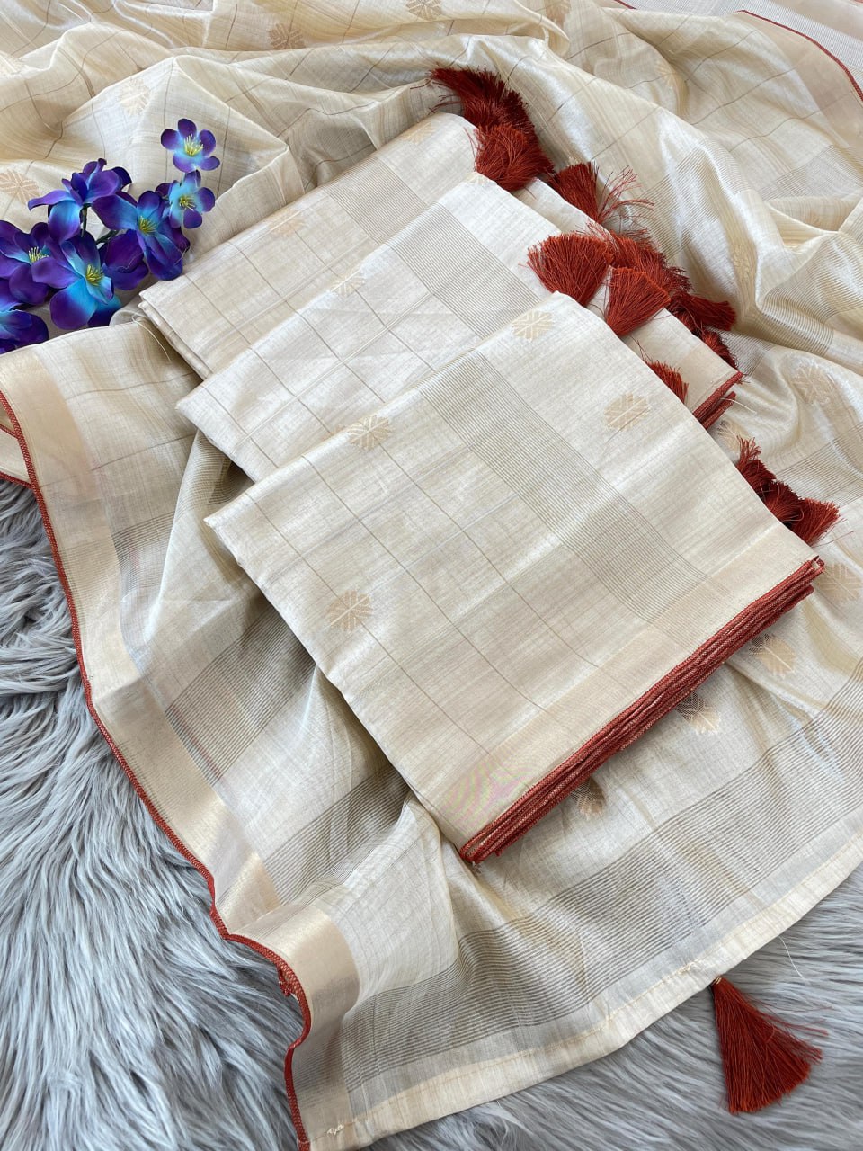 Cream Kerala Cotton Tussur Silk Saree