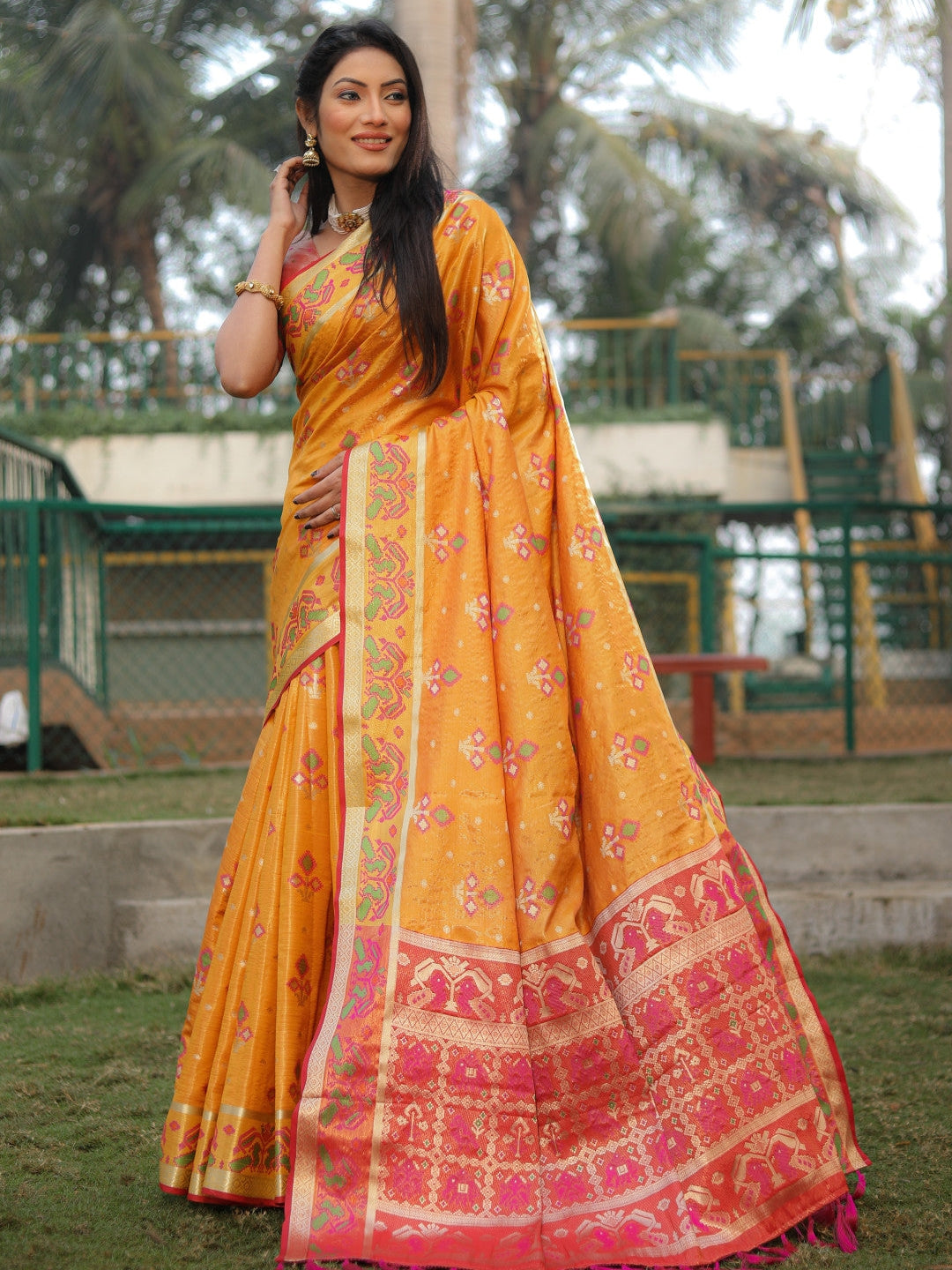 Yellow Soft Organza Silk Saree