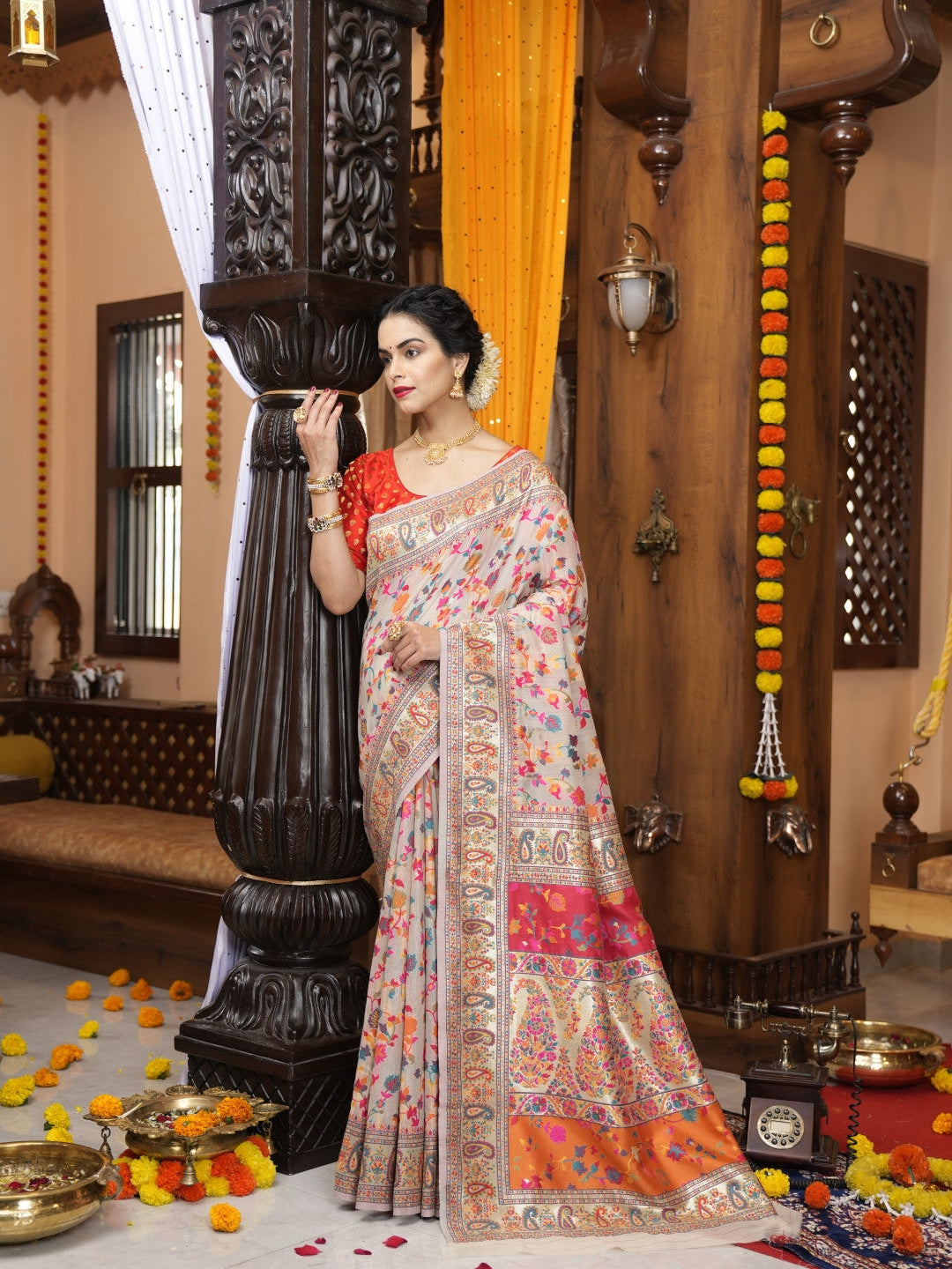 Floral Multi Colour Banarasi Saree