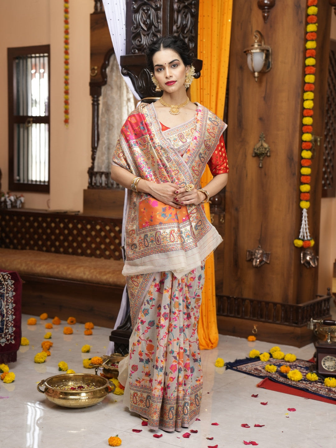 Floral Multi Colour Banarasi Saree