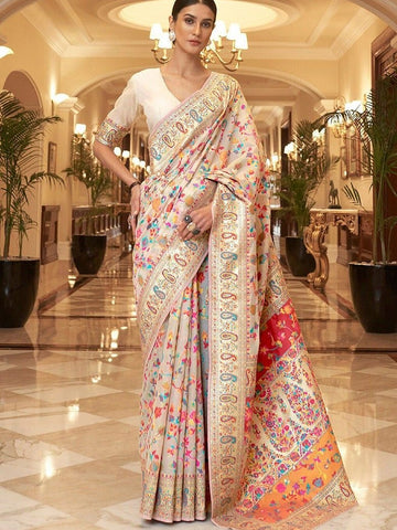 Floral Multi Colour Kashmiri Print Silk Saree