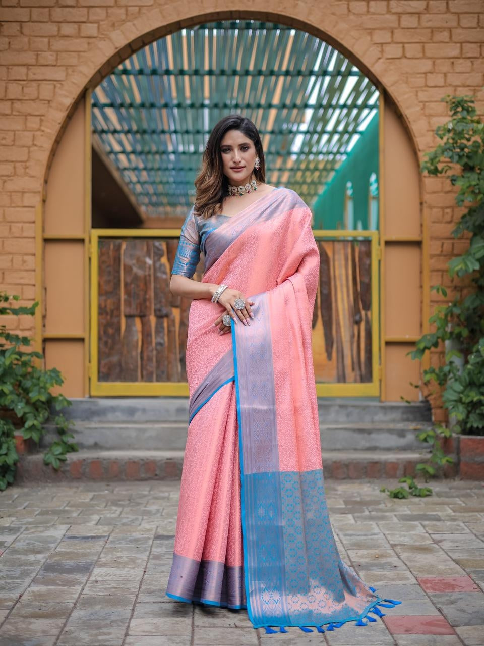 Pink Kanjivaram Zari Saree