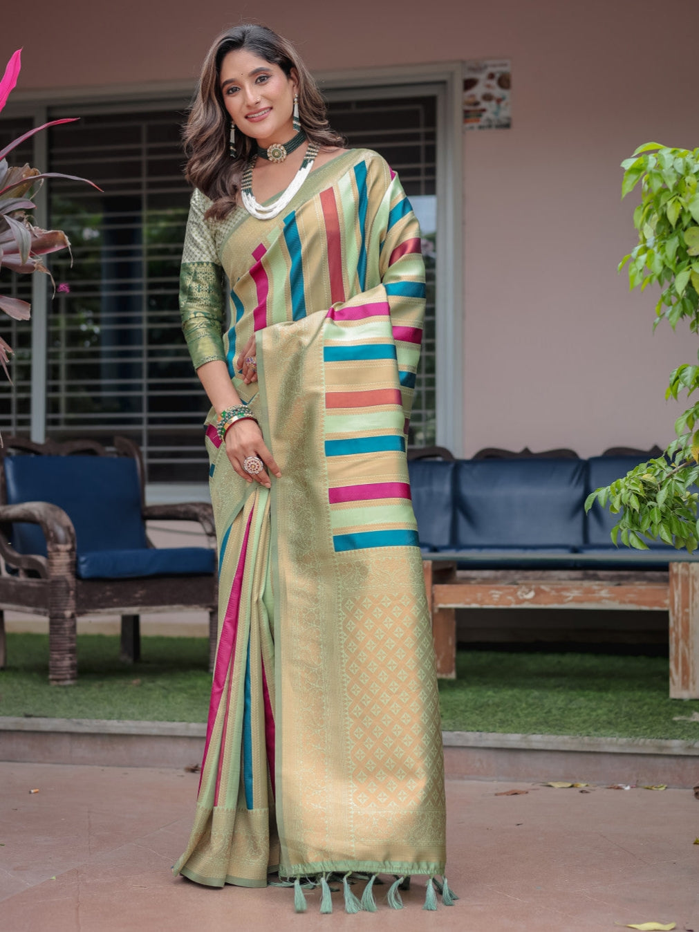 Pista Green Kanjivaram Zari Pattu Saree