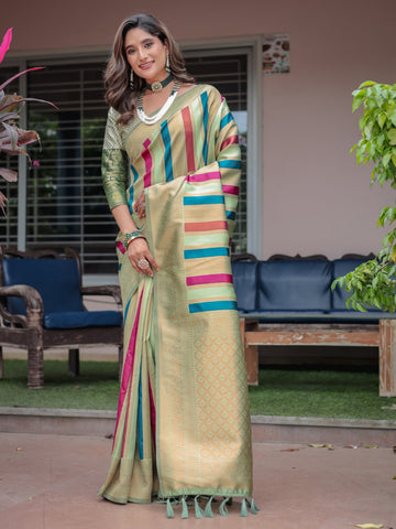 Pista Green Kanjivaram Zari Pattu Saree