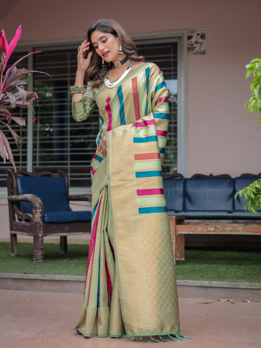 Pista Green Kanjivaram Zari Pattu Saree