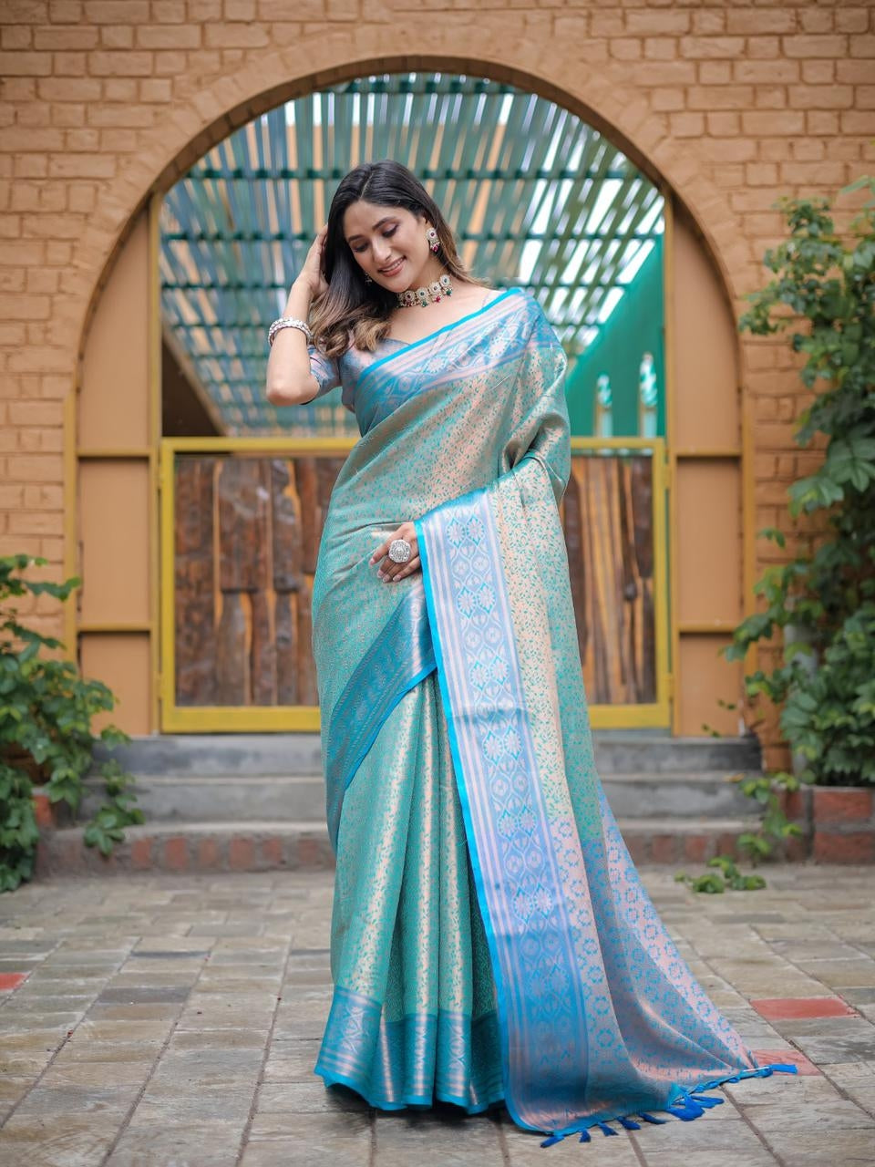 Sea Green Kanjivaram Zari Saree