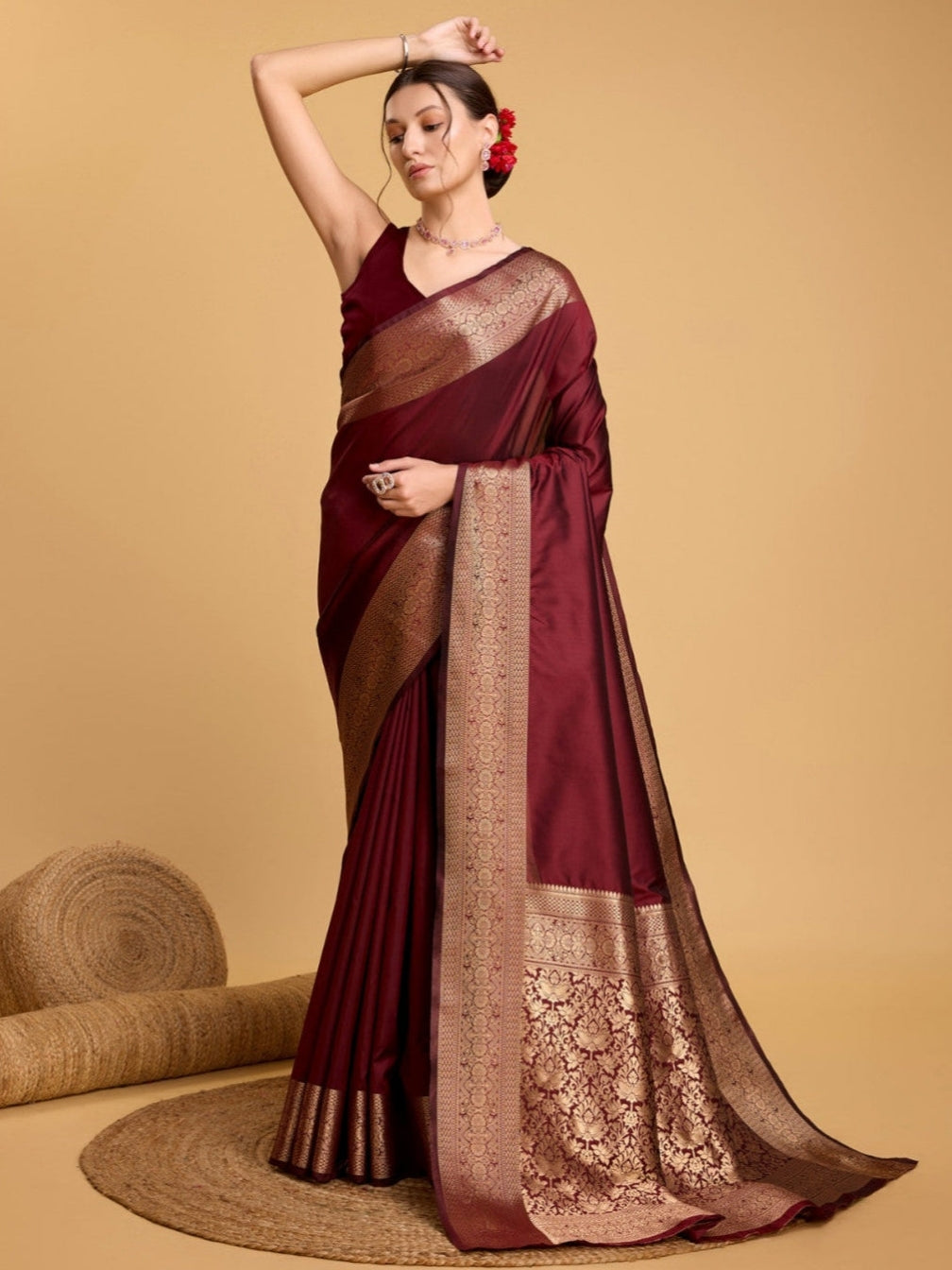 Maroon Kanjivaram Silk Zari Weaved Saree