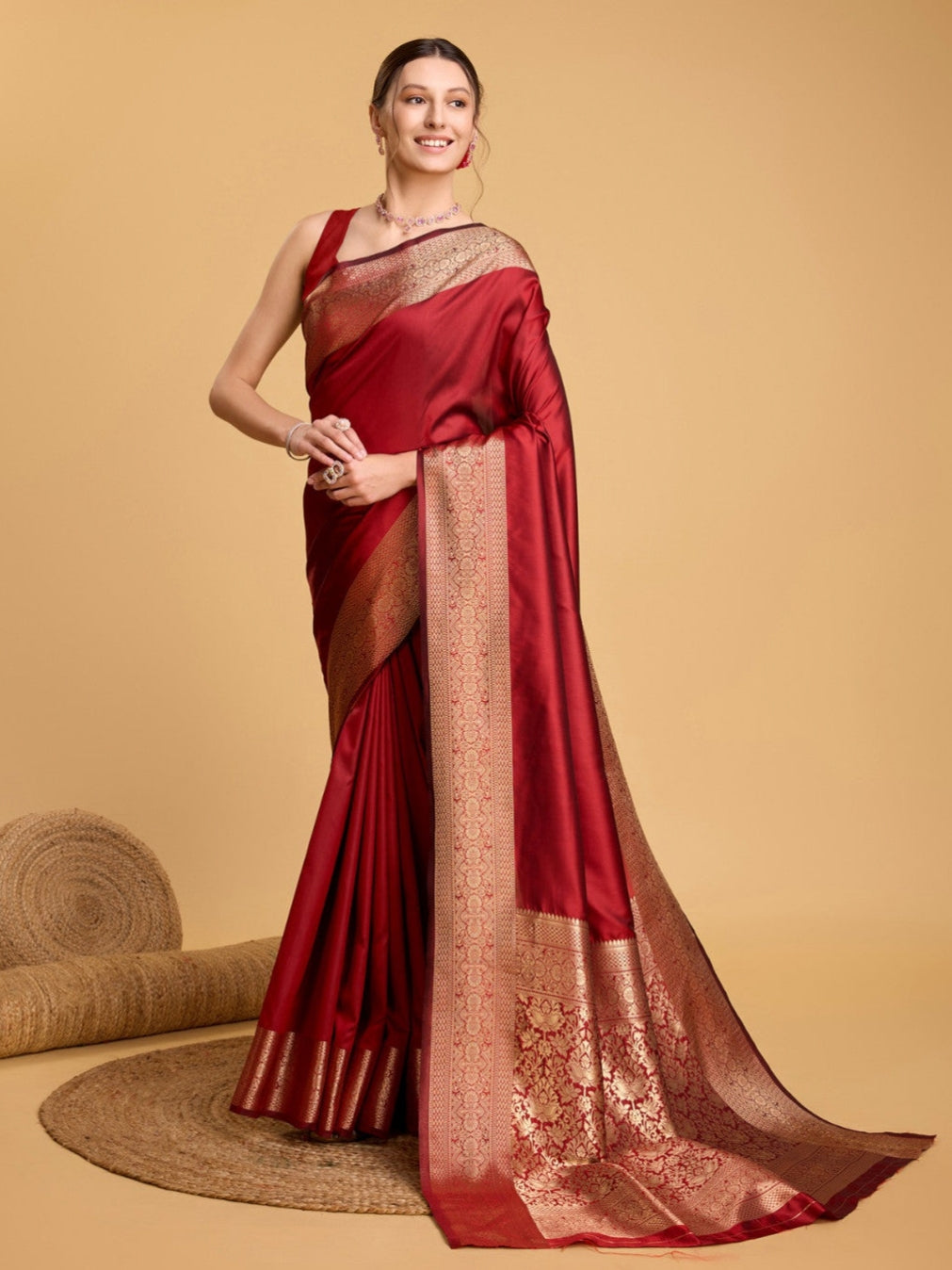 Red Kanjivaram Silk Zari Weaved Saree