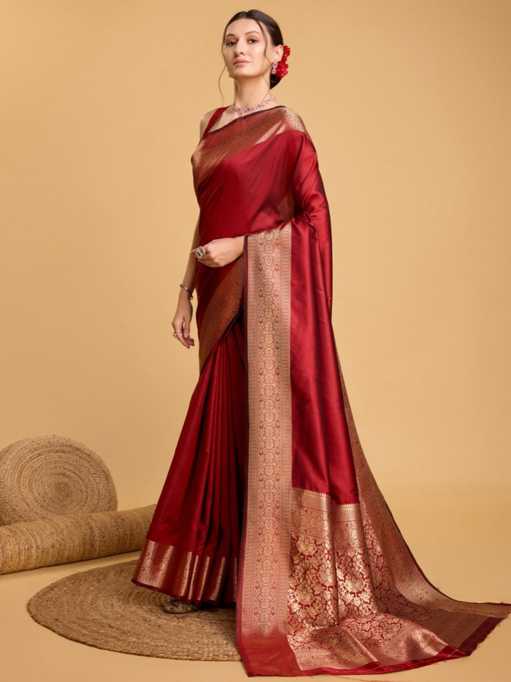 Red Kanjivaram Silk Zari Weaved Saree