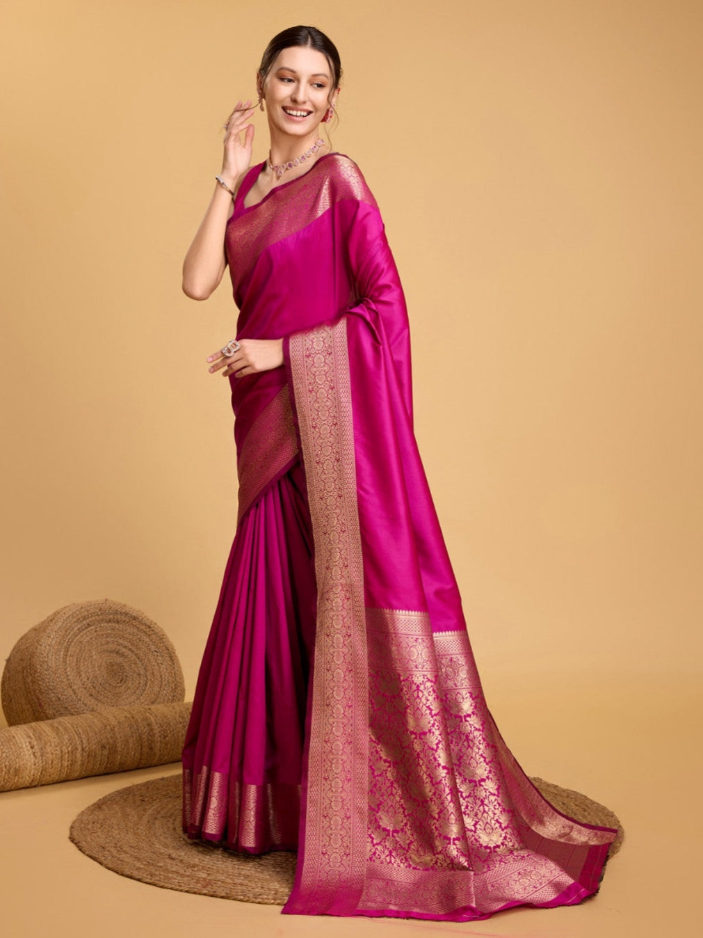 Rani Pink Kanjivaram Silk Zari Weaved Saree