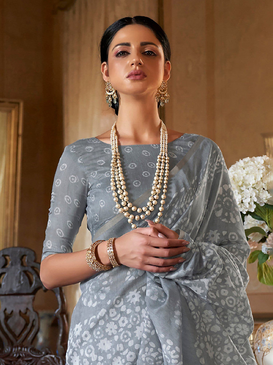 Grey Mul-Mul Soft Cotton Saree