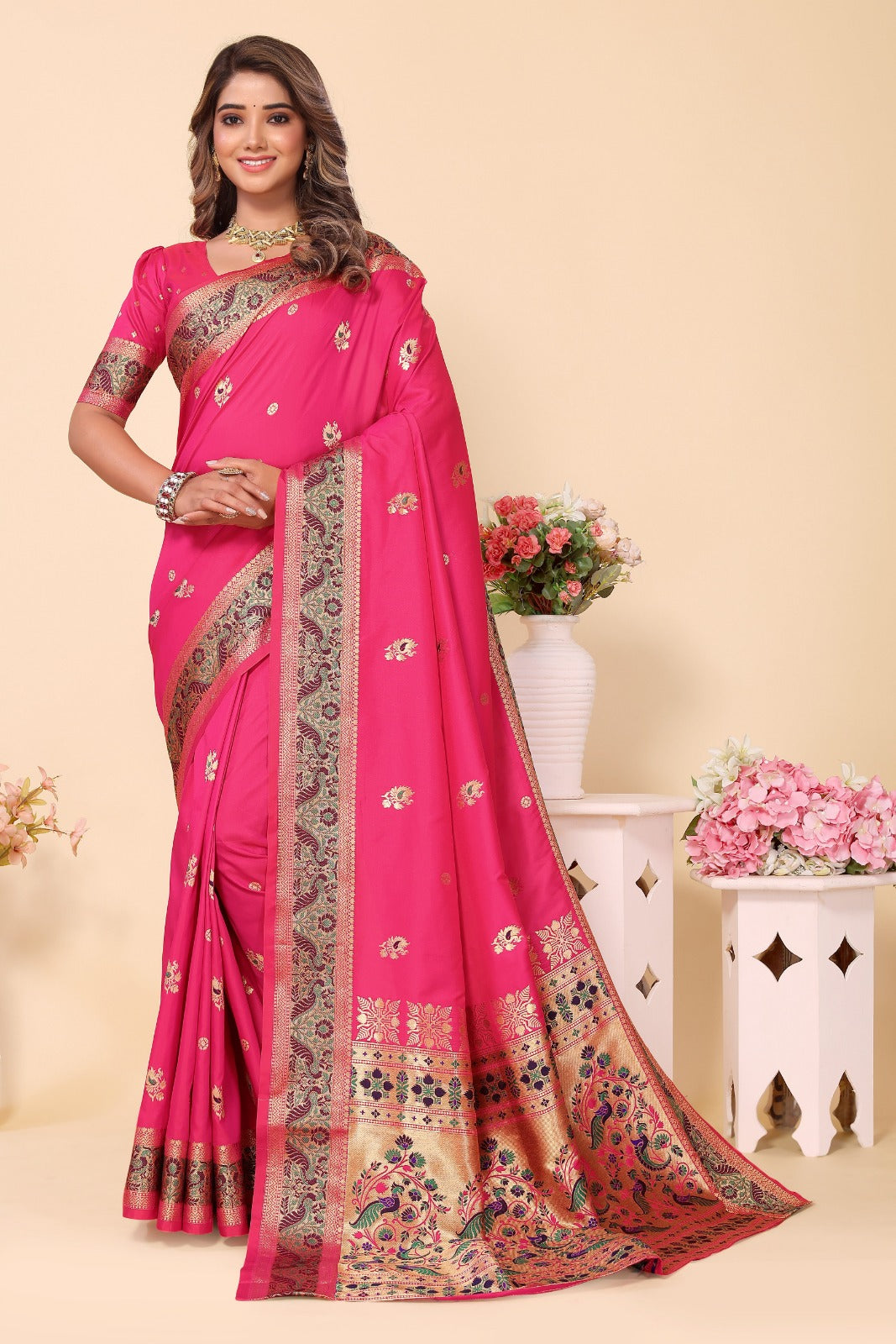 Pink Paithani Silk Saree