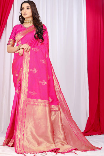 Parveen Pink Banarasi Silk Saree Zari Weaved