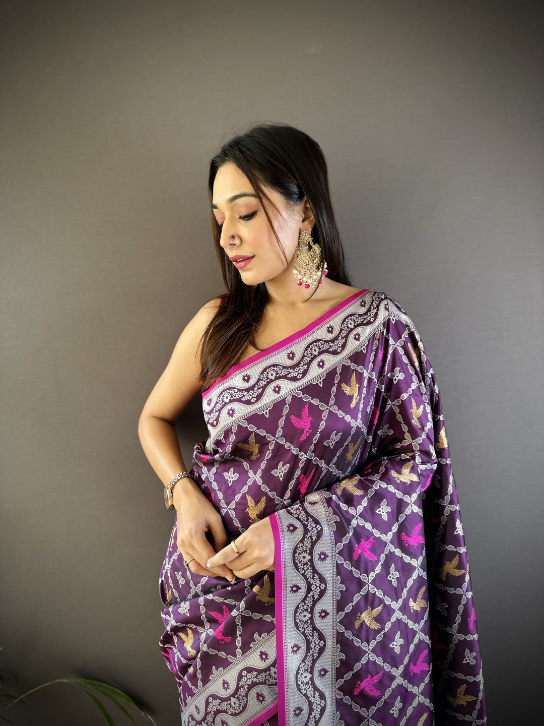 Purple Litchi Zari Weaved Silk Saree