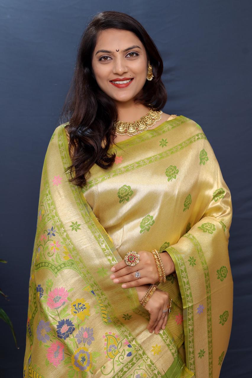 Mehndi Zari Weaved Paithani Silk Saree