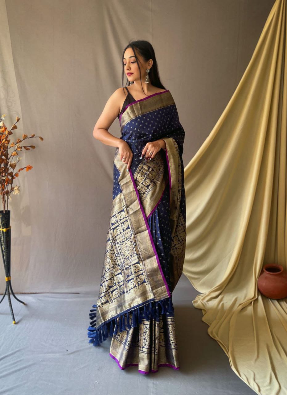 Blue Banarasi Silk Saree Zari Weaved