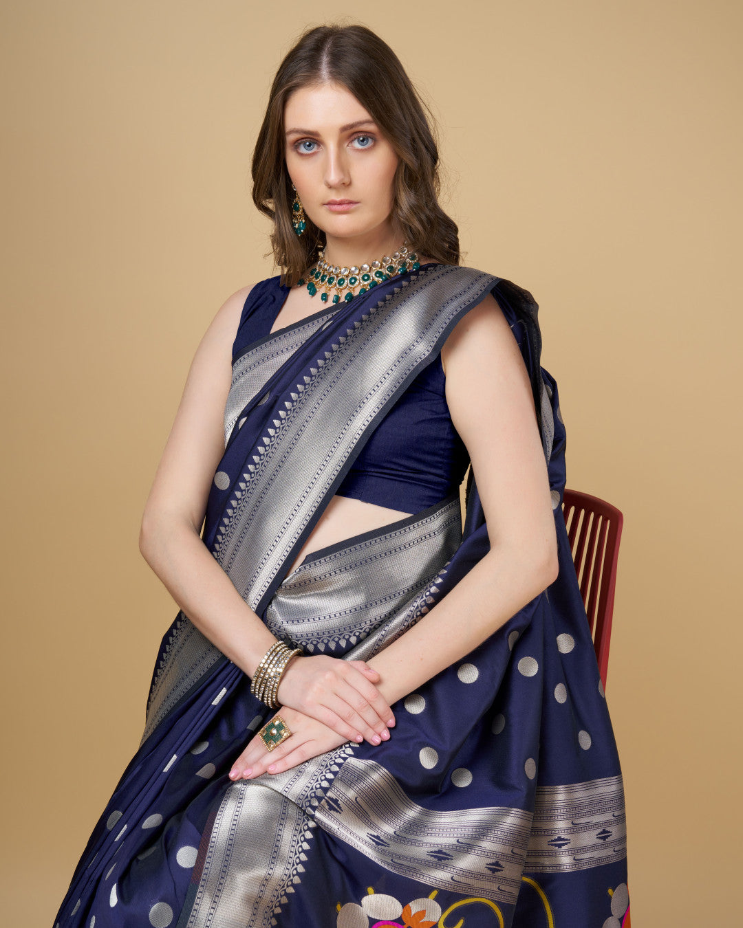 Blue Dotted Soft Paithani Silk Saree