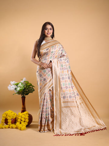 Classis Cream Banarasi Silk Saree